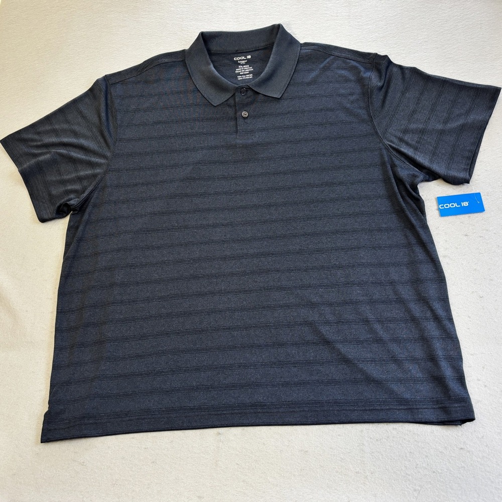 Haggar Cool 18 Polo Shirt Mens XXL Gray NWT Striped Short Sleeve Golf Top Casual